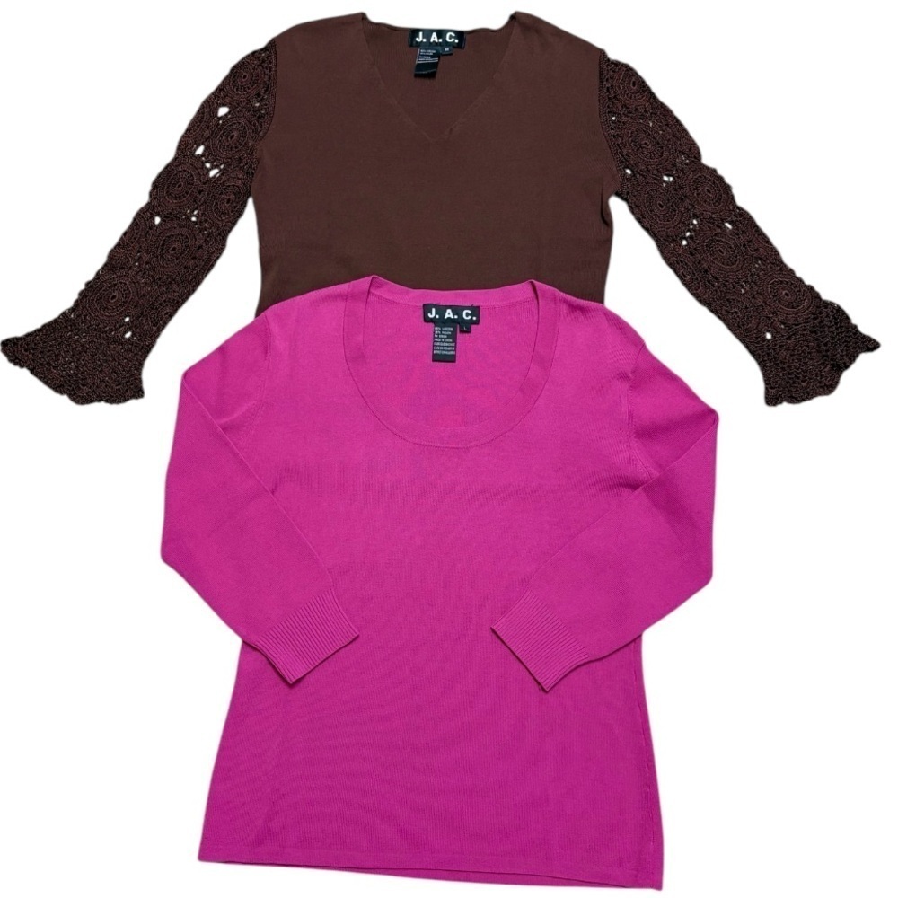 V🌺NEW‼️J.A.C. BUNDLE/LOT/MULTIPLES OF 2 Fuchsia Pink and Brown Sweaters NWOT